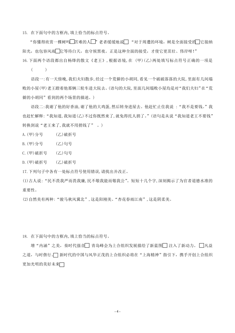 2021年中考语文专项四 标点符号（含答案）