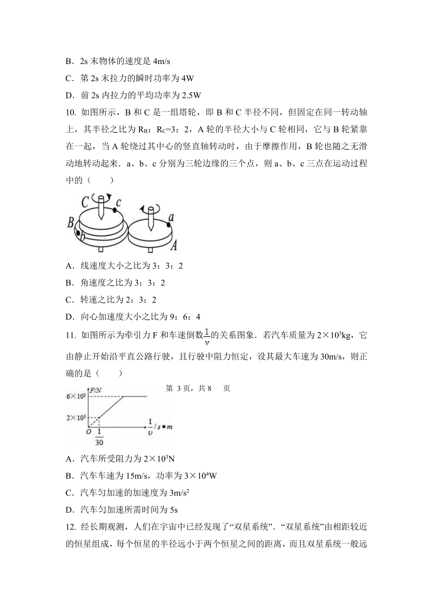 山东省滨州市邹平双语学校三区2016-2017学年高一下学期期中考试物理试题  Word版含答案