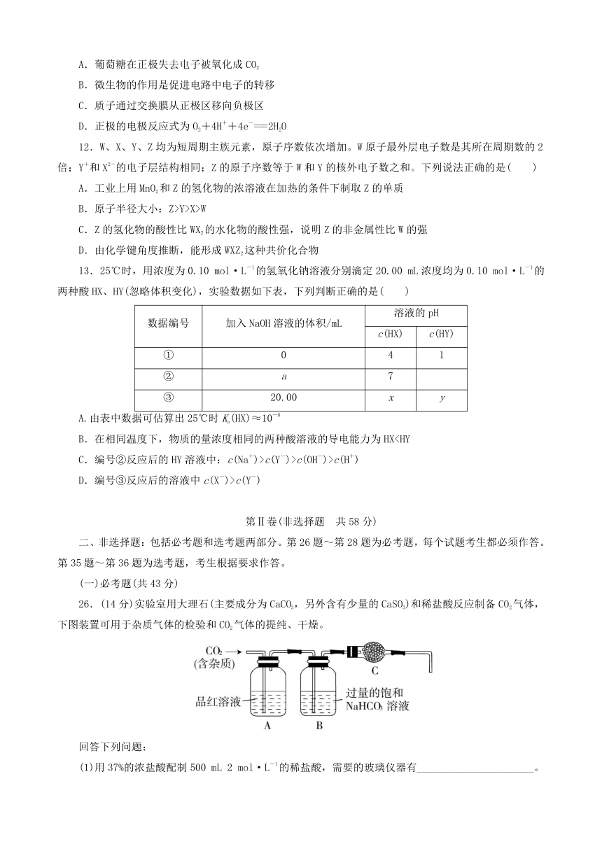 2018年高考化学二轮复习综合练习三