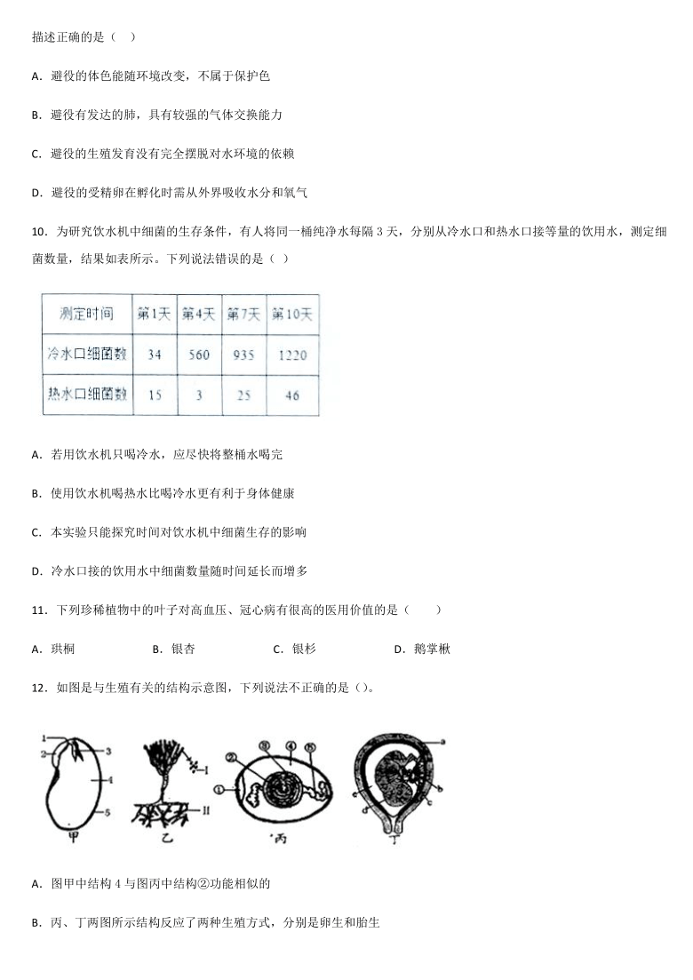 2020-2021学年度第一学期河南省淮滨县第一中学八年级生物寒假作业——每日一练（2）（含答案）