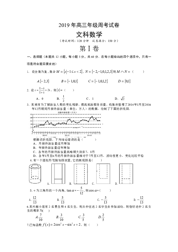 西藏昌都第四高级中学2019届高三四月周考数学（文）试卷