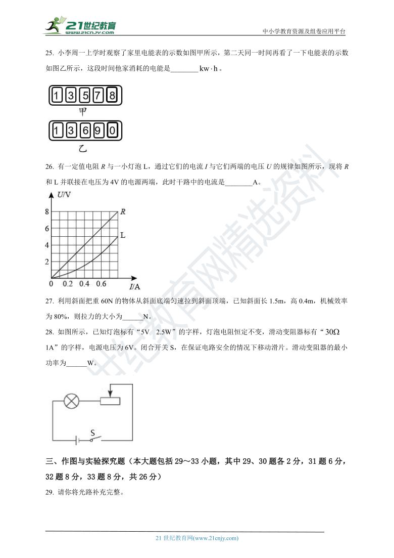 2021年湖南省邵阳市中考物理试卷及详解（含解析）