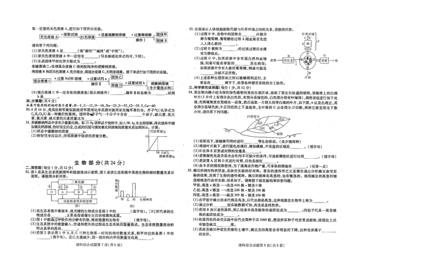 2018春季襄州区中考适应性考试理综试题 含答案