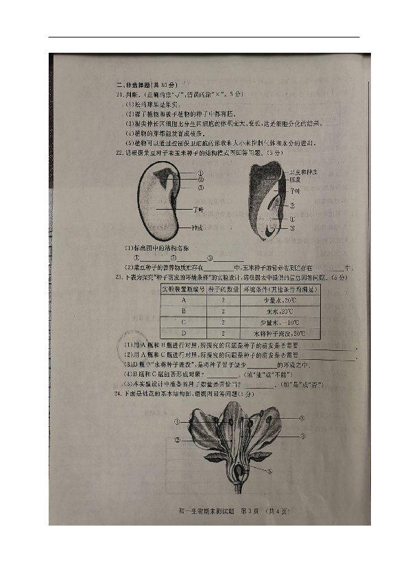 吉林省长春市宽城区2018-2019学年七年级上学期期末考试生物试题（无答案，图片版）