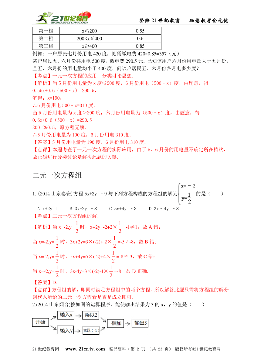 【独家原创】2014年山东省中考数学真题分类汇编（解析版）——方程（组）与不等式（组）