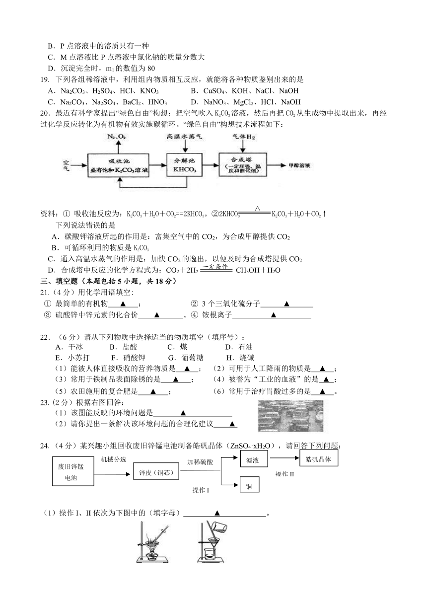 江苏省泰兴市长生中学2014年中考一模考试化学试卷