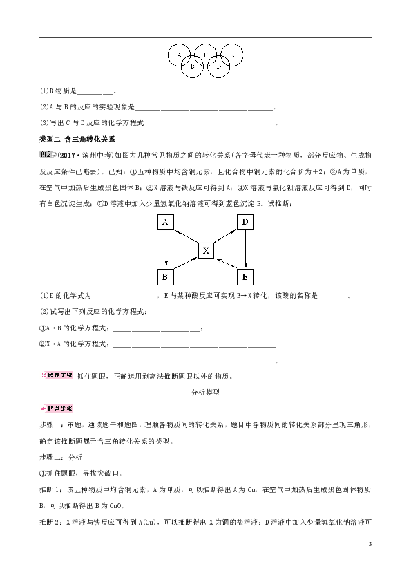 （淄博专版）2019届中考化学复习第2部分专题类型突破专题五物质的推断与转化练习