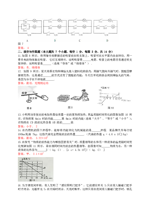 山西省太原市2019届九年级上学期期中阶段测评物理试题（WORD版）