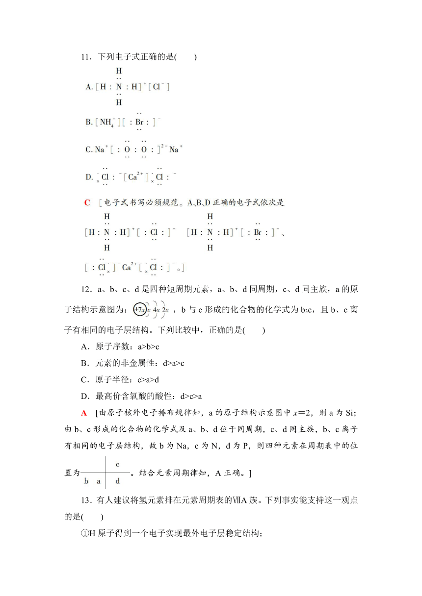 2018-2019学年化学苏教版必修2同步专题综合测评1　微观结构与物质的多样性（解析版）