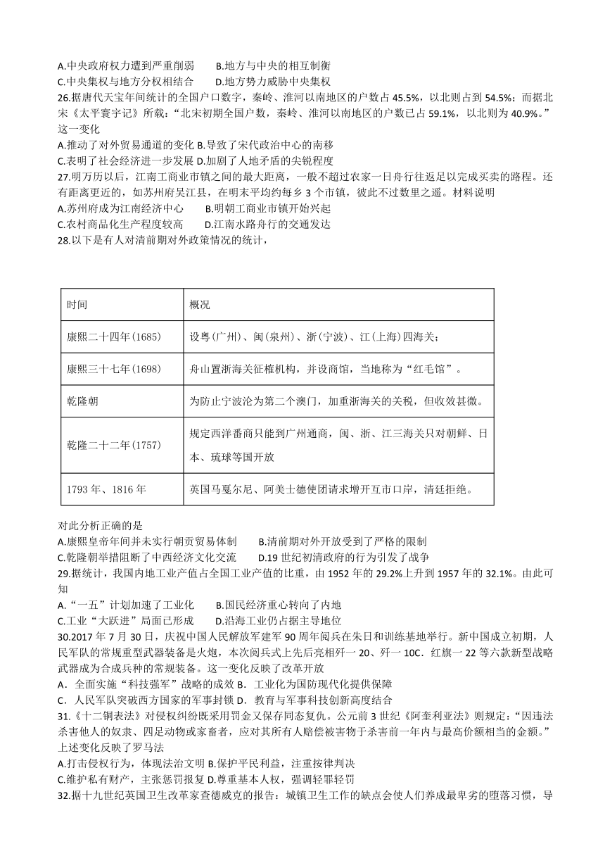 福建省福州市长乐高级中学2018届高三上学期第二次月考文科综合试题 Word版含答案