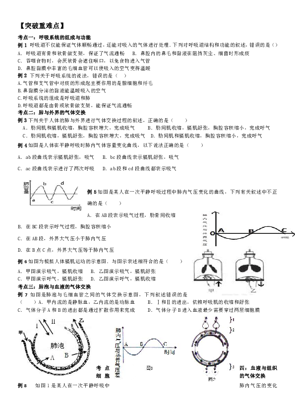 人体的呼吸专题复习学案（无答案）