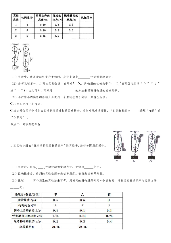 2020届中考物理一轮复习考点练习卷：滑轮组的机械效率 (含答案）