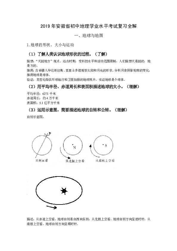 2019年安徽省初中地理学业水平考试复习全解（地球与地图）