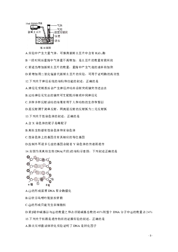 浙江省名校新高考研究联盟(Z20联盟)2020届高三上学期第一次联考 生物试题