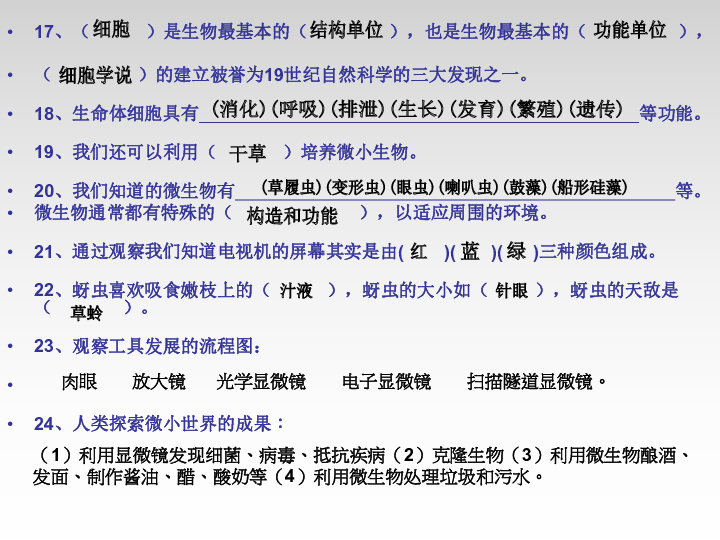 六年级下册科学知识点复习课件（19张PPT）