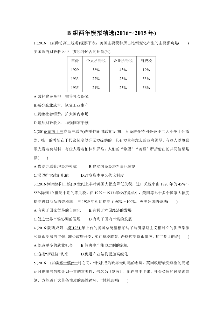 【解析】2017版《三年高考两年模拟》高考历史汇编专题：专题十五　罗斯福新政和当代资本主义的新变化