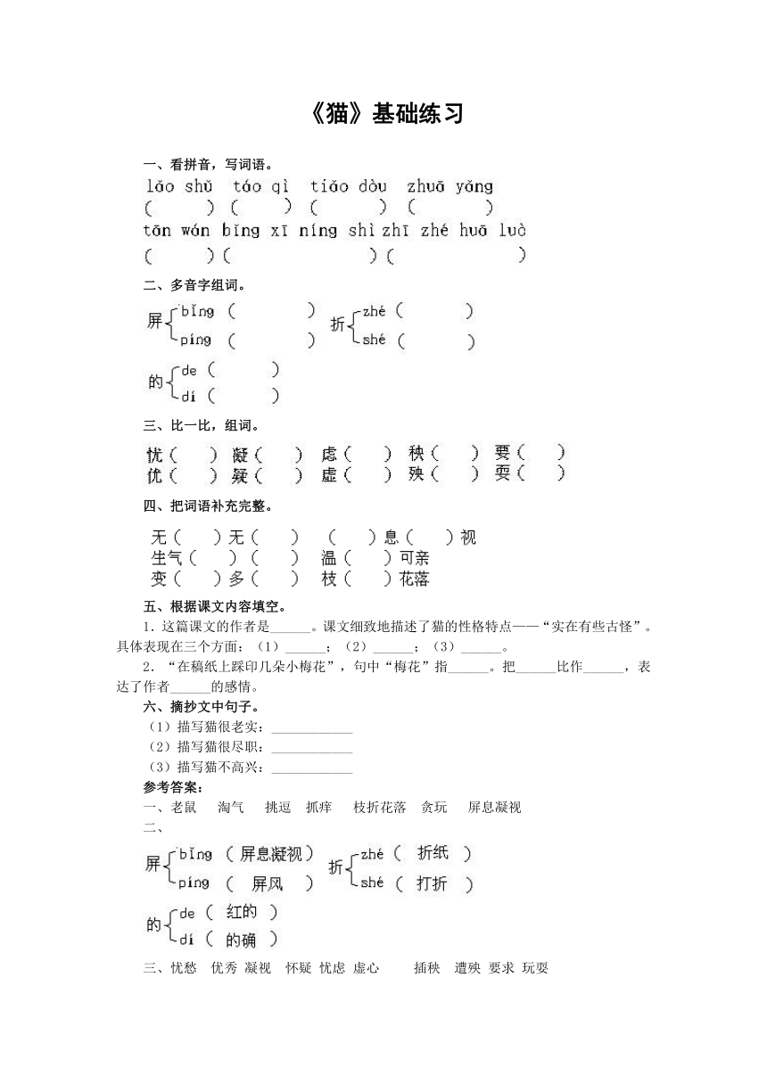 《猫》课后巩固练习及答案