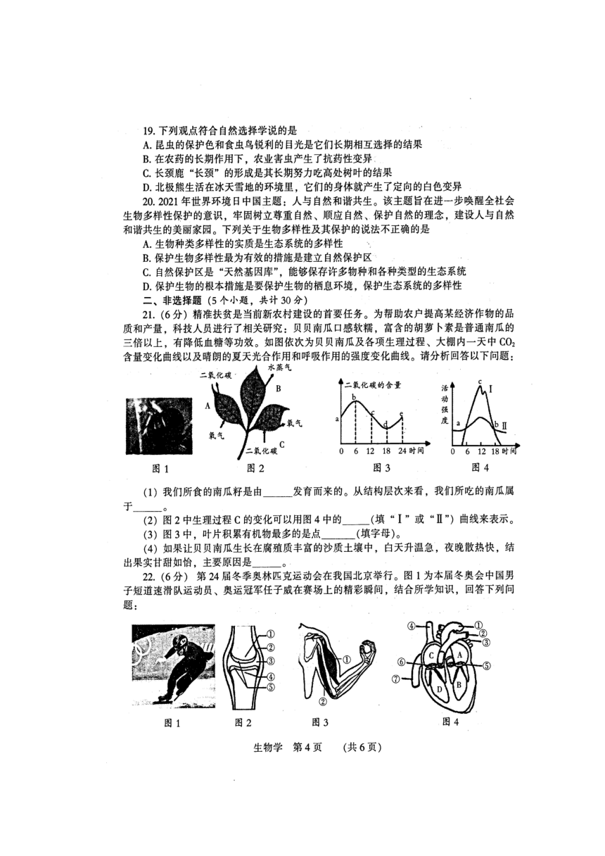 河南省濮陽市2022年初中畢業年級第一次模擬考試試卷生物圖片版含答題