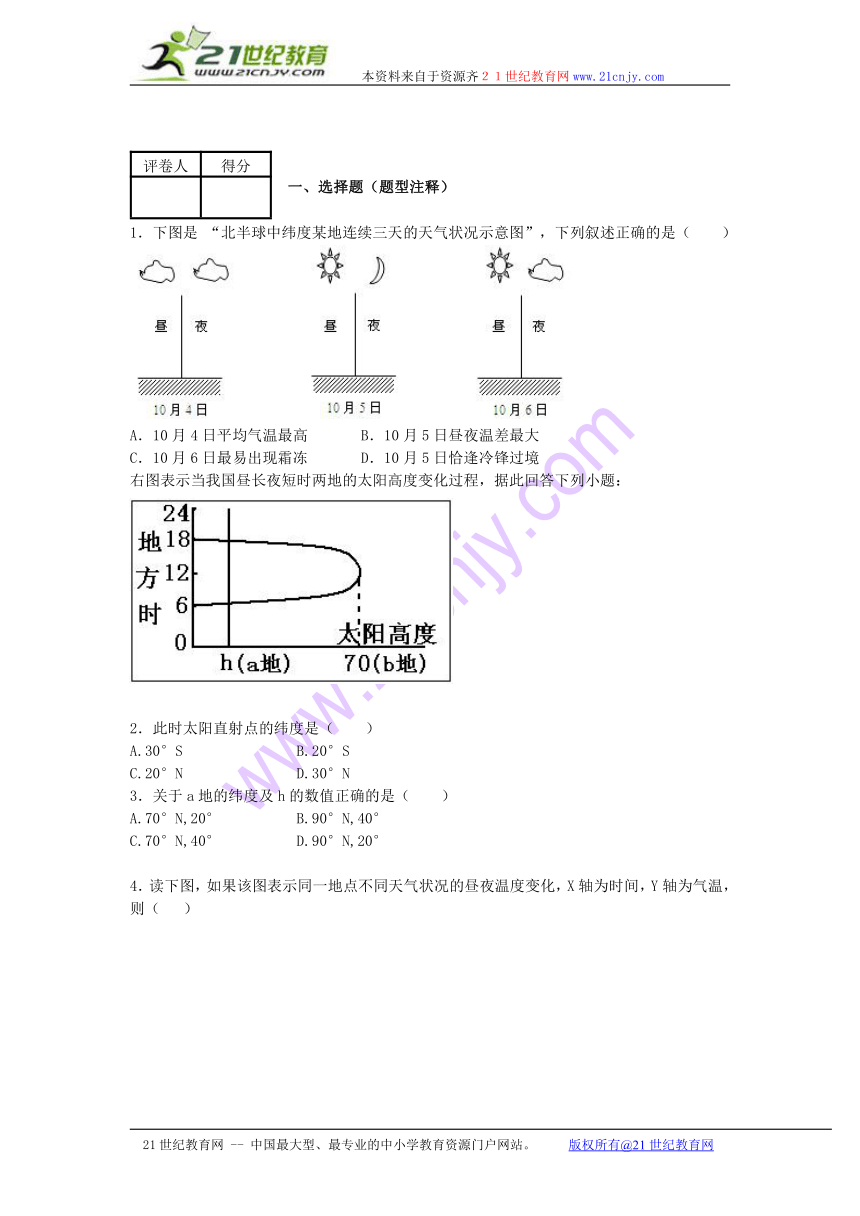 2014-2015学年高中地理鲁教版期末模拟试卷 必修一