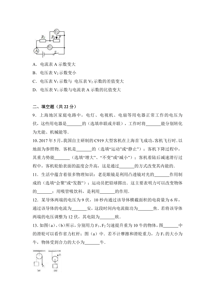 2017年上海市中考物理试卷（解析版）