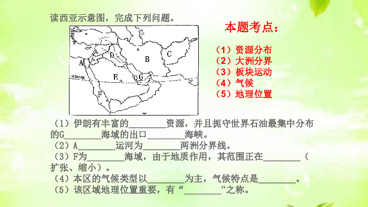 人教版七年级地理下册8.1中东 第一课时 复习课 教学课件  (共33张PPT)