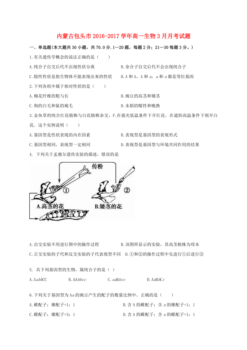 内蒙古包头市2016_2017学年高一生物3月月考试题