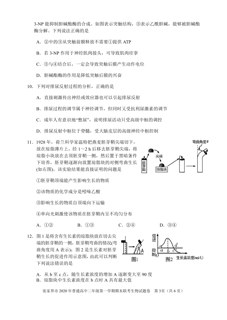 湖南省张家界市2020-2021学年高二上学期期末考试生物试题 Word版含答案