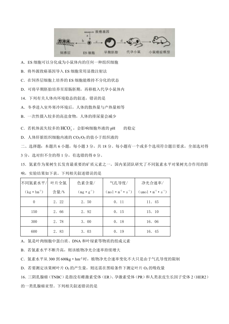 河北省“五个一”名校联盟2021届高三上学期第一次联考生物试题