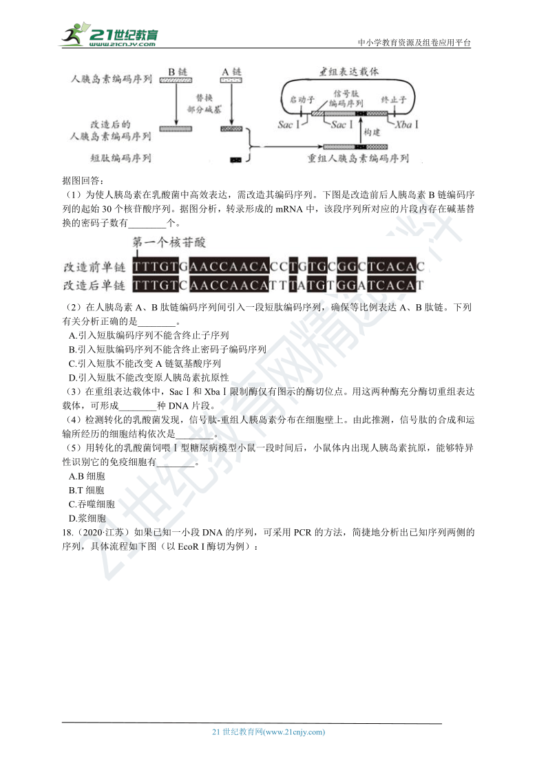 2020年高考生物真题分类汇编专题11 现代生物科技（含解析）