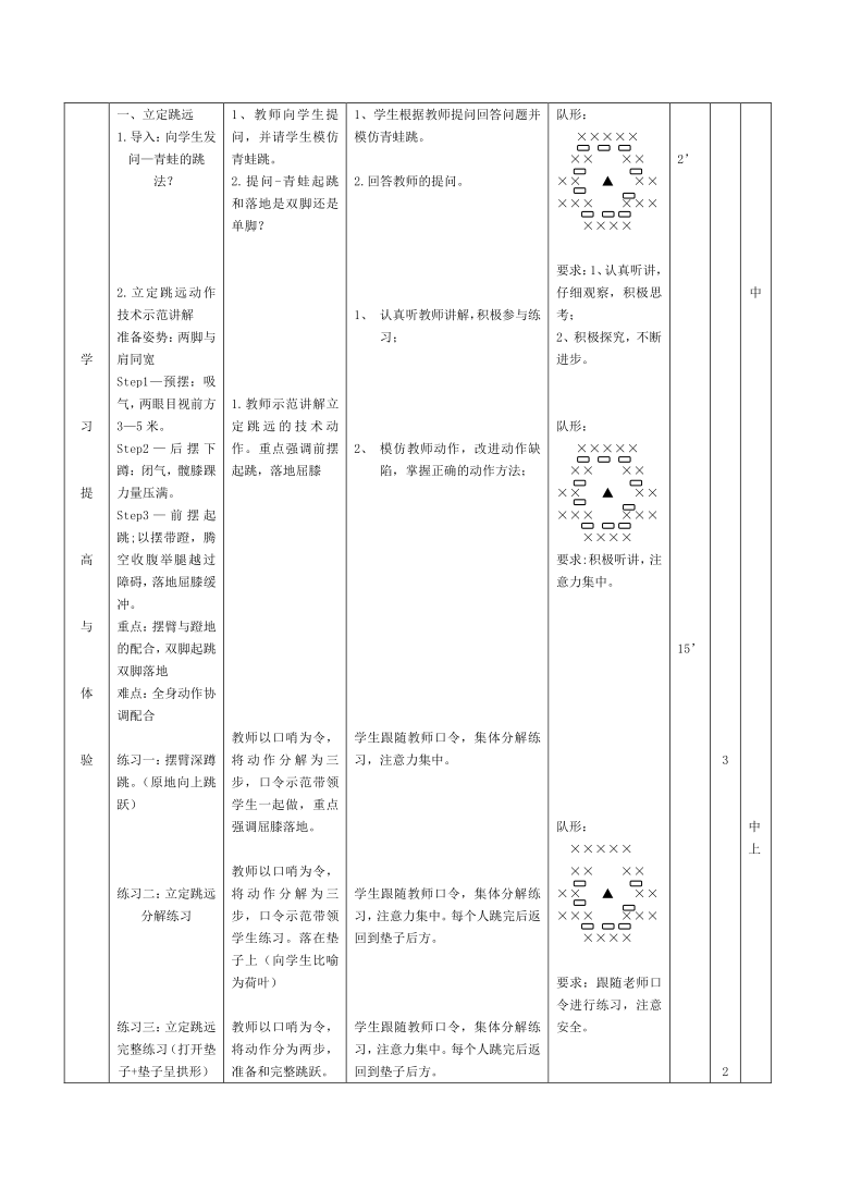 人教版体育与健康三年级 4.2立定跳远 教案