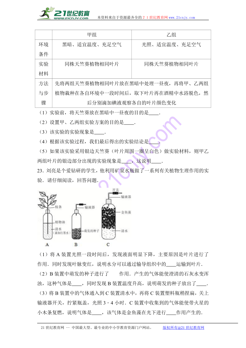 吉林省松原市扶余四中2016-2017学年七年级（上）期末生物试卷（解析版）