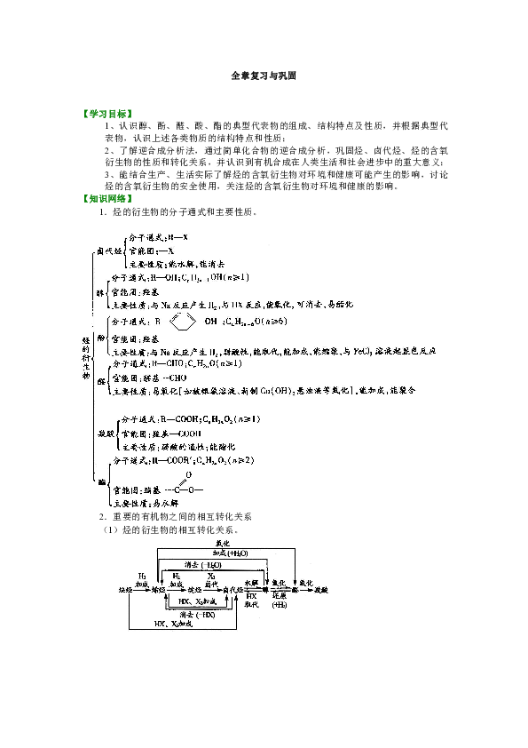 人教版高中化学选修5教学讲义，复习补习资料（含知识讲解，巩固练习）：17【提高】《烃的含氧衍生物》全章复习与巩固