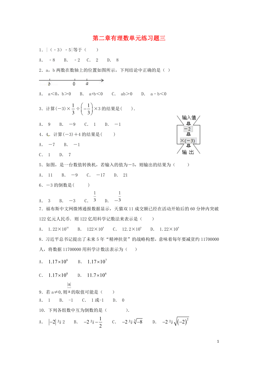 江苏省常州市武进区2018-2019学年七年级数学上册第二章有理数练习三（无答案）