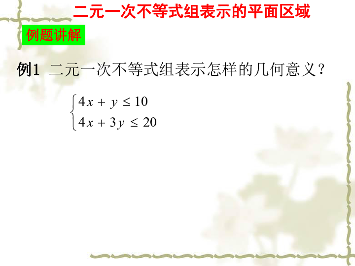 苏教 必修5 第3章 不等式 》 3．3 二元一次不等式组与简单的线性规划问题 3.3.2 二元一次不等式组表示的平面区域（共16张PPT）