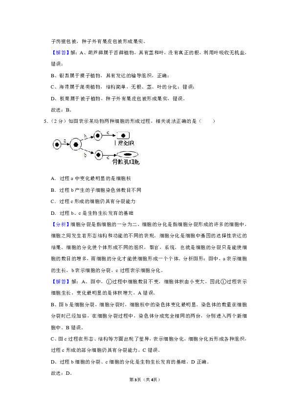 2019年山东省潍坊市中考生物试卷 （Word含解析）