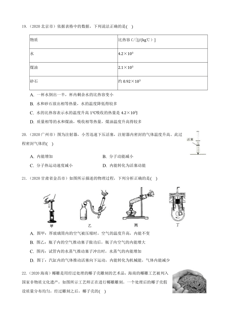 2020年中考物理真题汇编专项10.《热和能》含答案