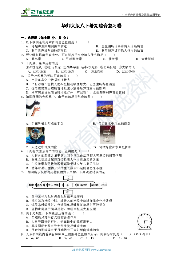 华师大版科学暑期复习卷八年级下册期末测试卷（含解析）