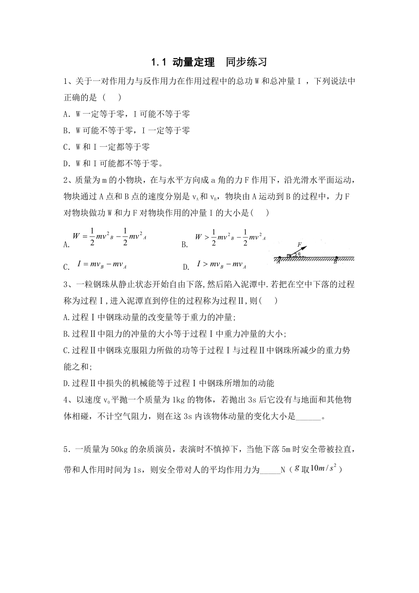 1.1 动量定理 同步练习 (含部分答案解析) (4)