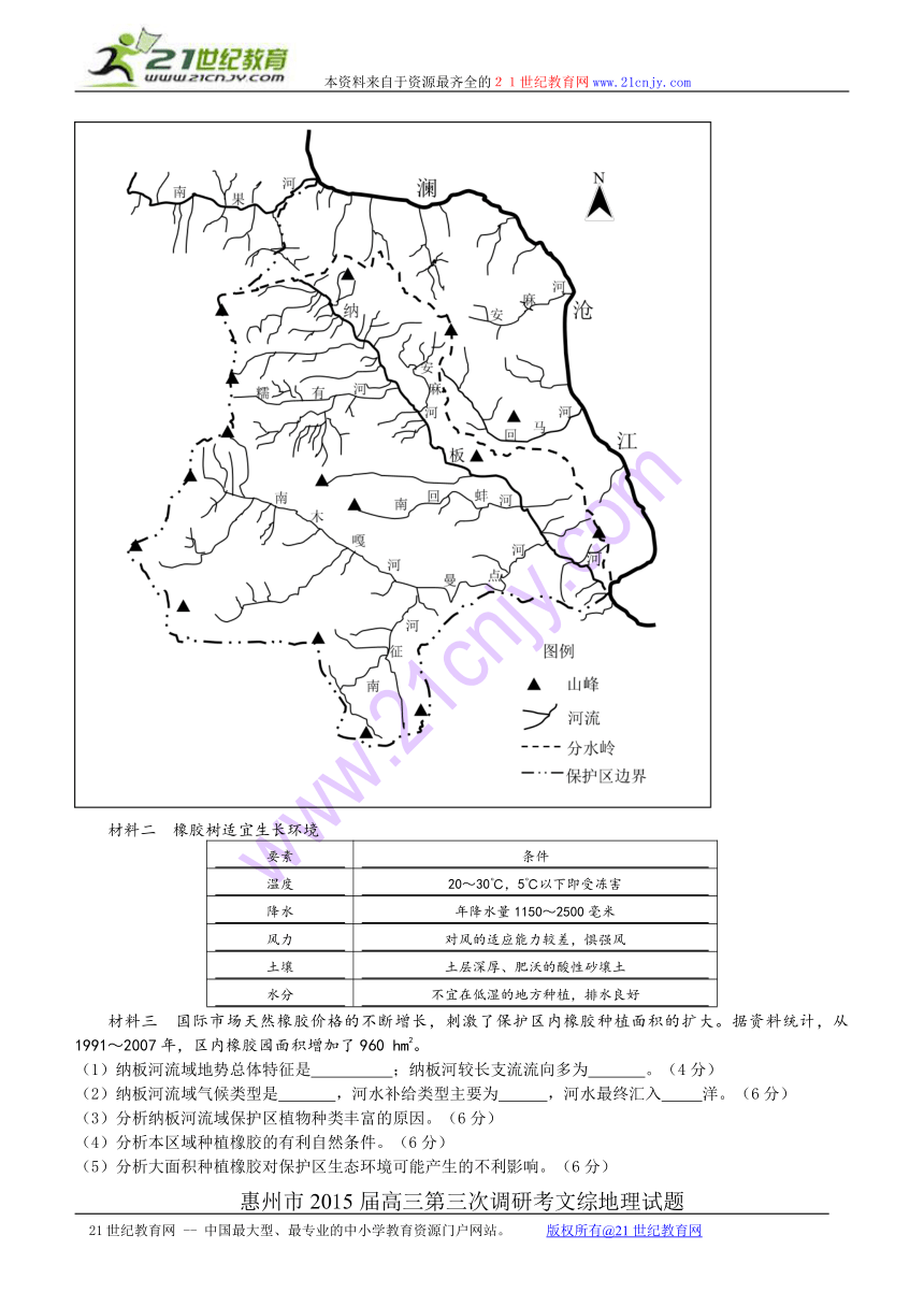 广东省惠州市2015届高三第三次调研考试文综