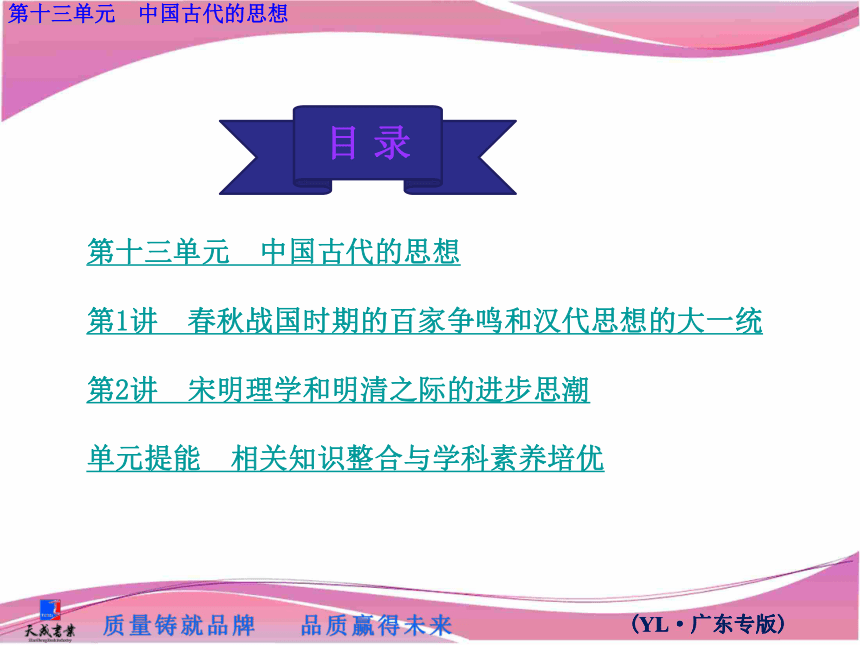 2014届《三维设计》一轮（岳麓版广东专版）复习课件：第十三单元　中国古代的思想