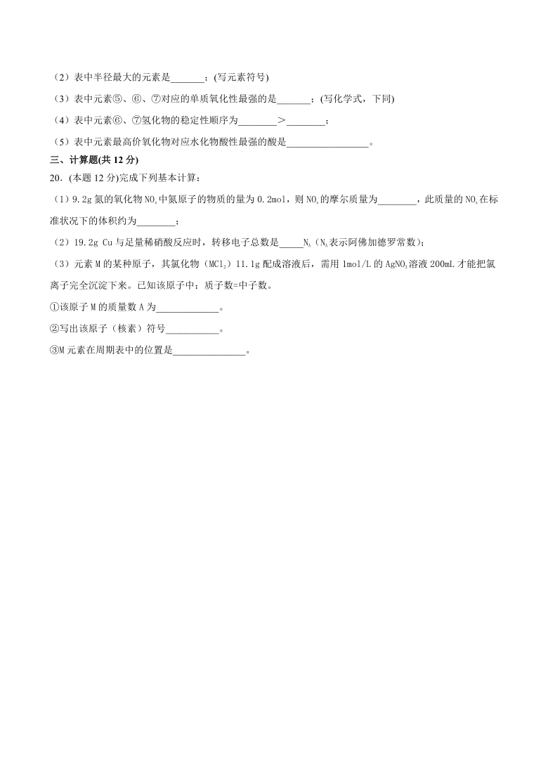 2020-2021学年下学期高一化学鲁科版（2019）必修第二册第1章元素周期表第2节元素周期律与元素周期表课后练习题