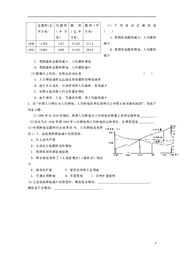 八年级地理上册3.2土地资源作业（新版）新人教版(有答案)