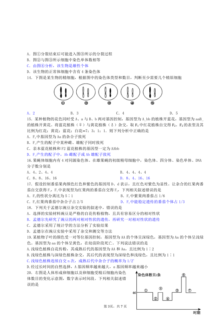 山西省实验高中2020-2021学年高一下学期3月第一次月考生物试题    含答案