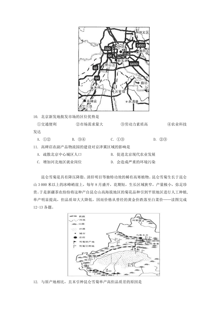 衡水金卷2018届高三一轮复习地理·中国地理分区 单元检测卷二十一 Word版含答案