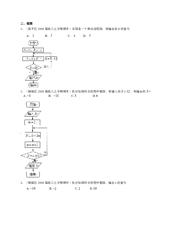 北京市部分区2019届高三上学期期中期末考试数学理试题分类汇编：复数与框图