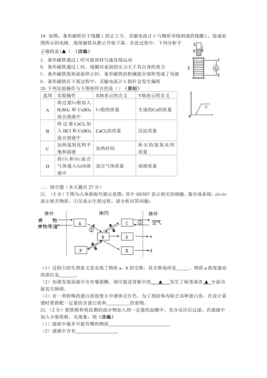 2018年杭州市各类高中招生文化模拟考试科学试题17