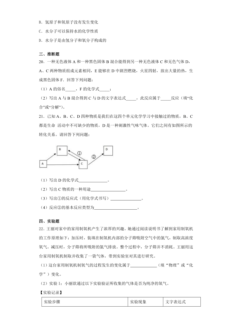 沪教版（全国）化学九年级上第2章《身边的化学物质》测试题（含答案）