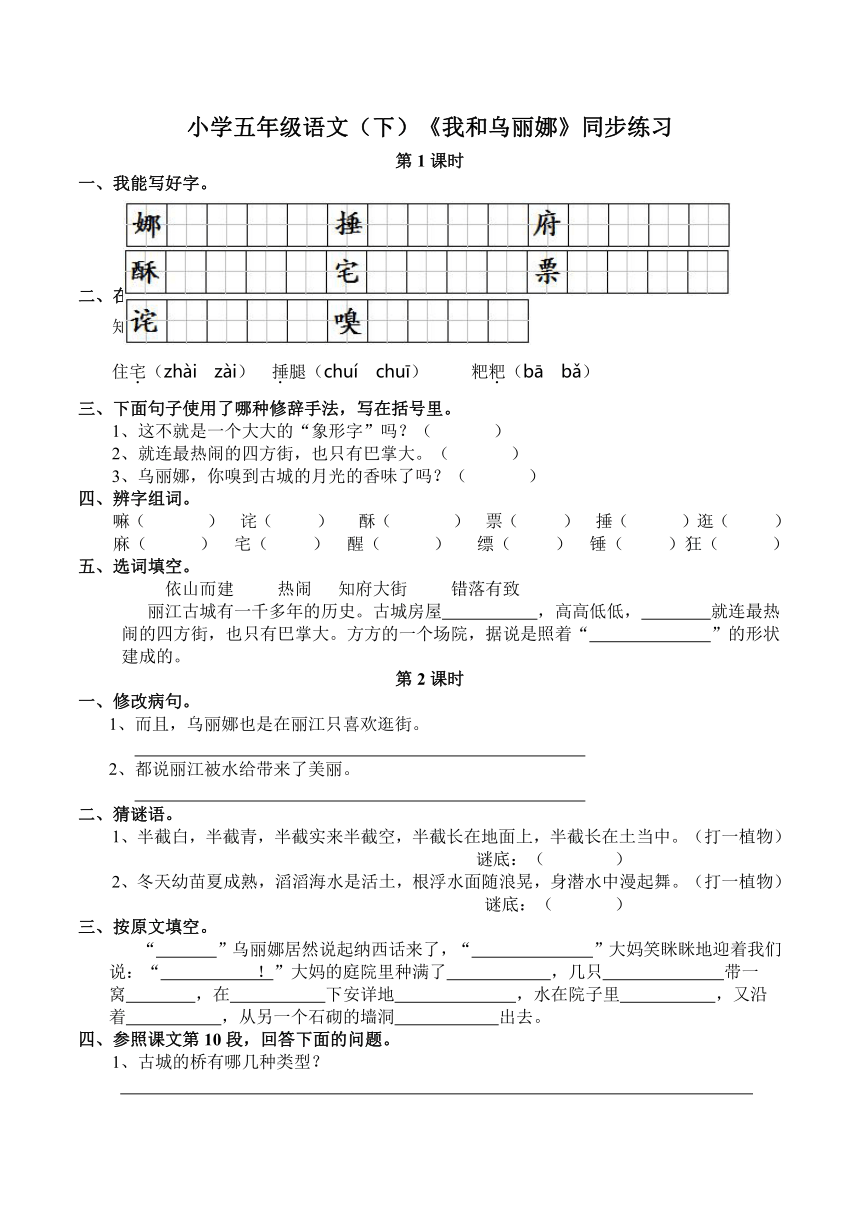 小学五年级语文（下）《我和乌丽娜》同步练习  含答案