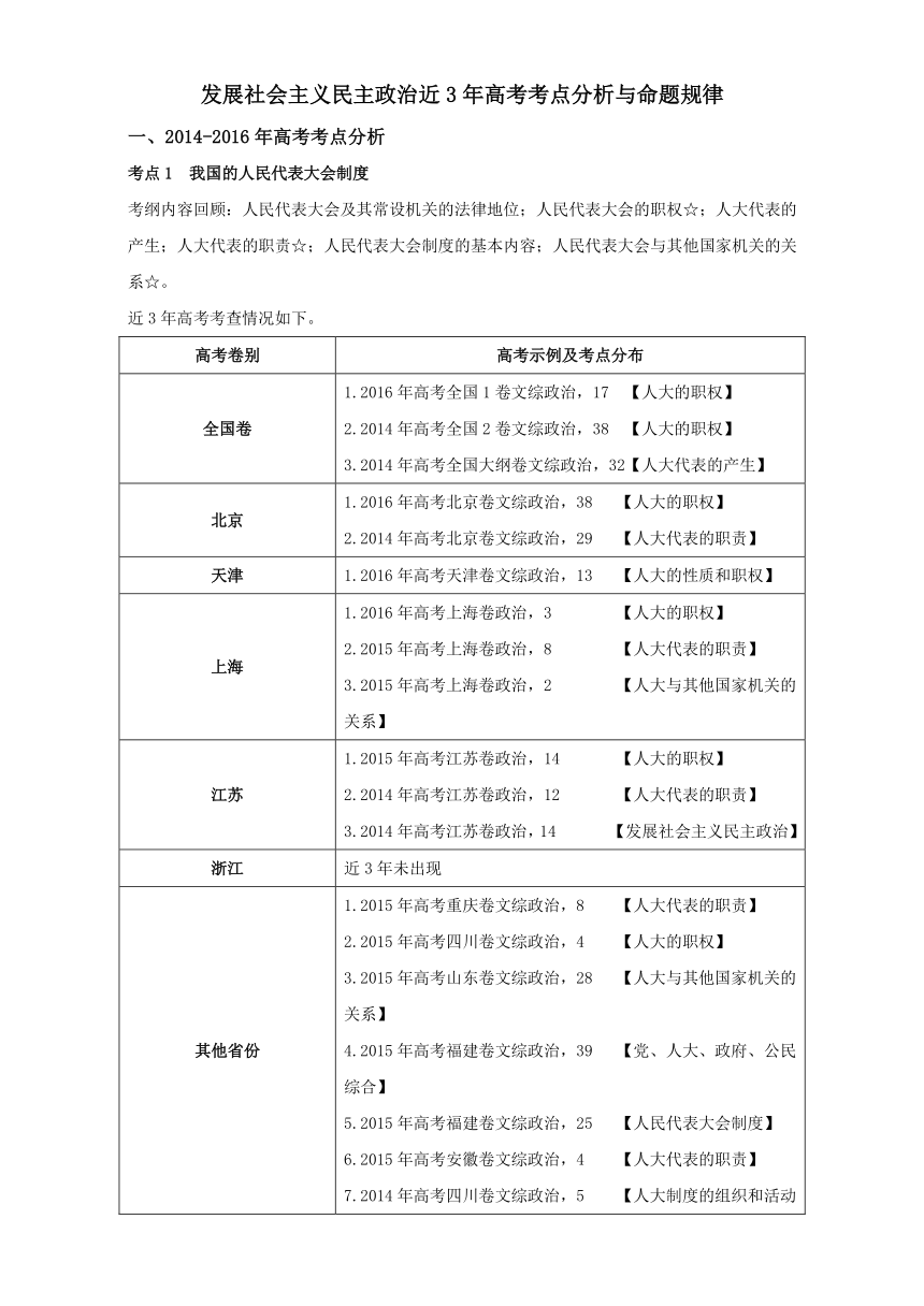 专题5.1 发展社会主义民主政治近3年高考考点分析与命题规律-2017年高考政治热点+题型全突破 Word版含解析