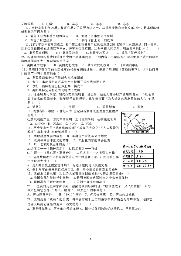 山东省临沂市蒙阴县四中2019--2020学年九年级上学期12月月考历史试题（Word版，无答案）